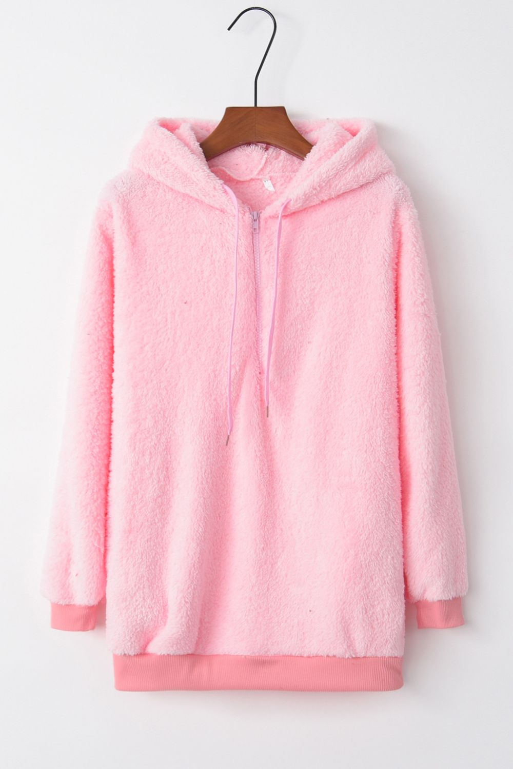 Full Size Quarter-Zip Drawstring Teddy Hoodie | Maekery Studio