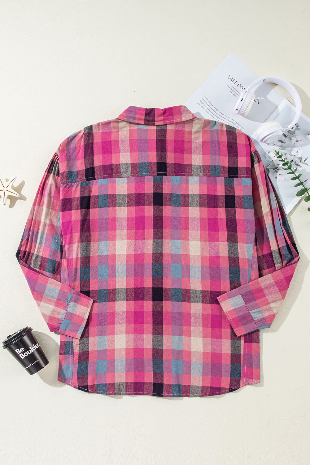 Rose Checkered Print Button-up Plus Size Shirt | Maekery Studio