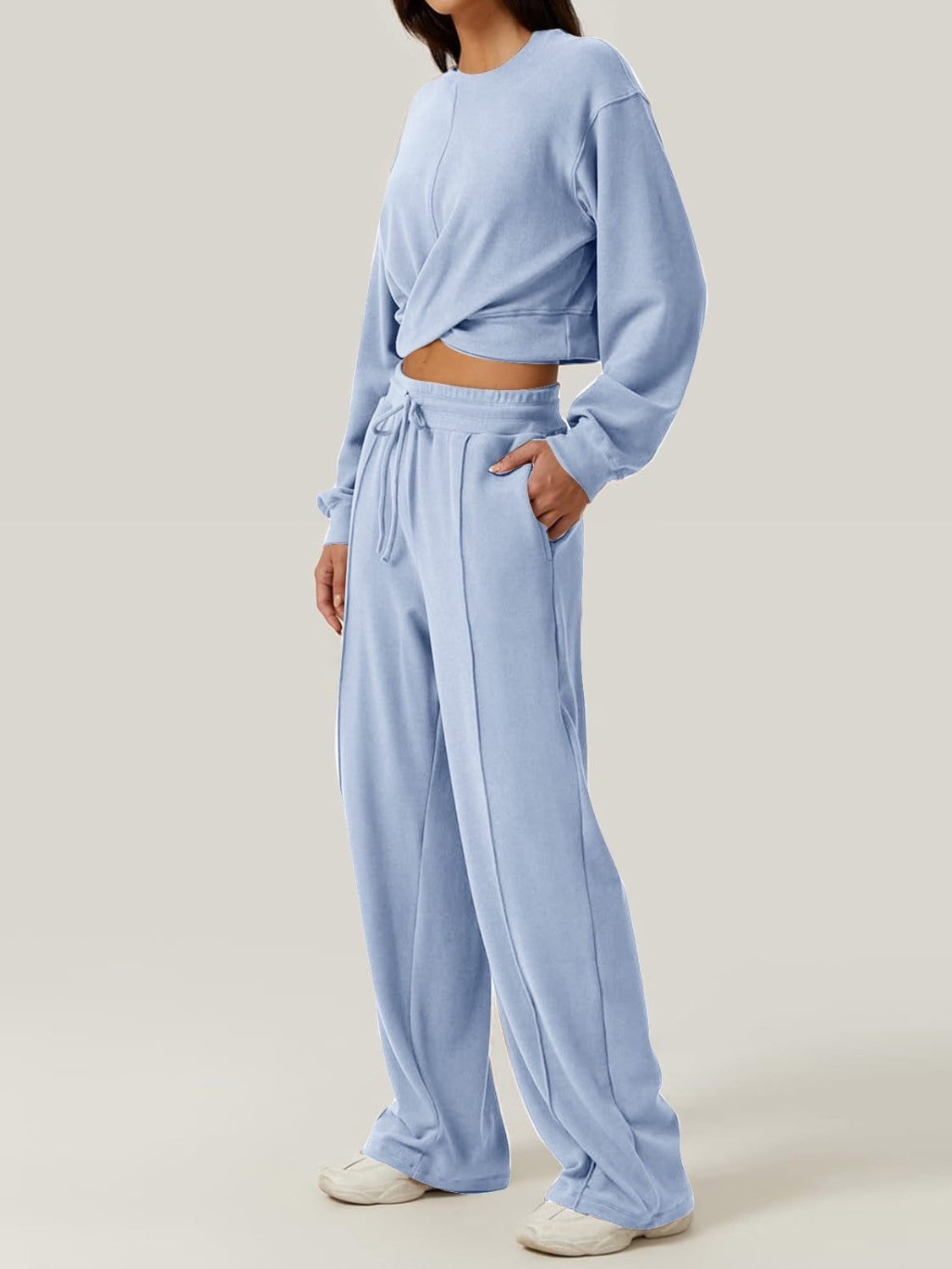 Crisscross Round Neck Top and Drawstring Pants Set | Maekery Studio