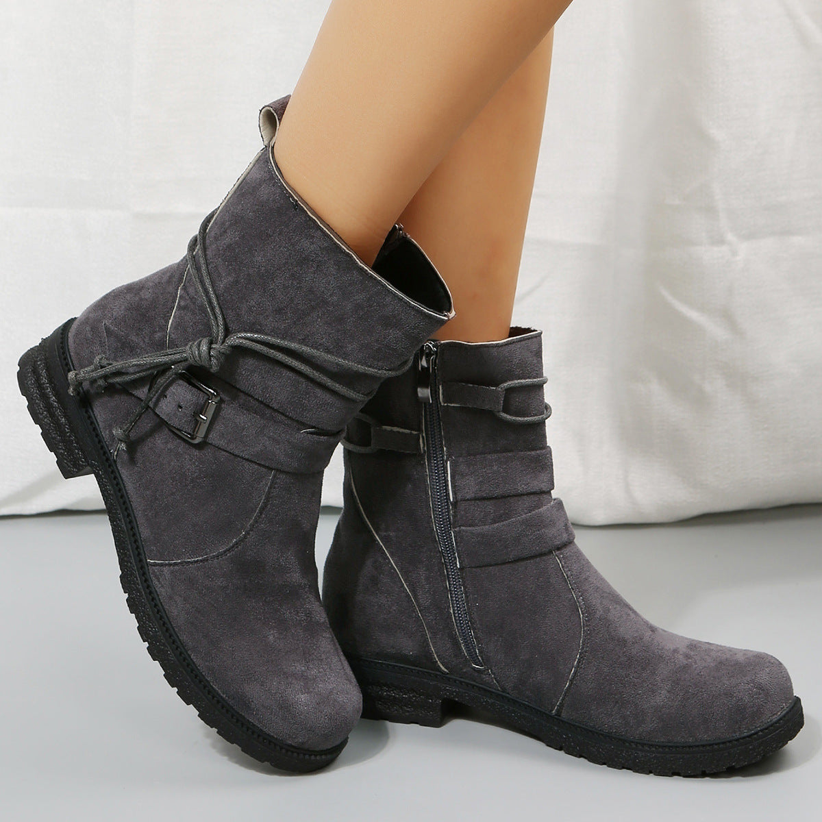 Suede Side Zip Round Toe Boots | Maekery Studio