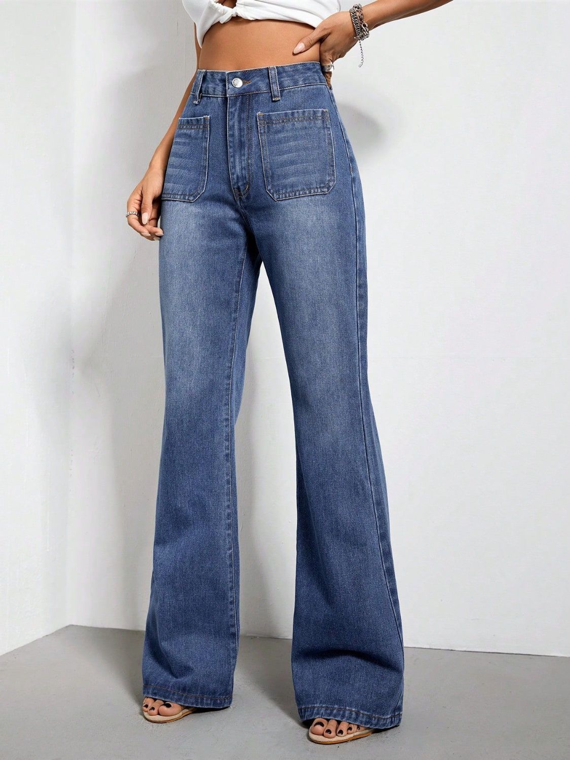 High Waist Bootcut Jeans with Pockets | Maekery Studio