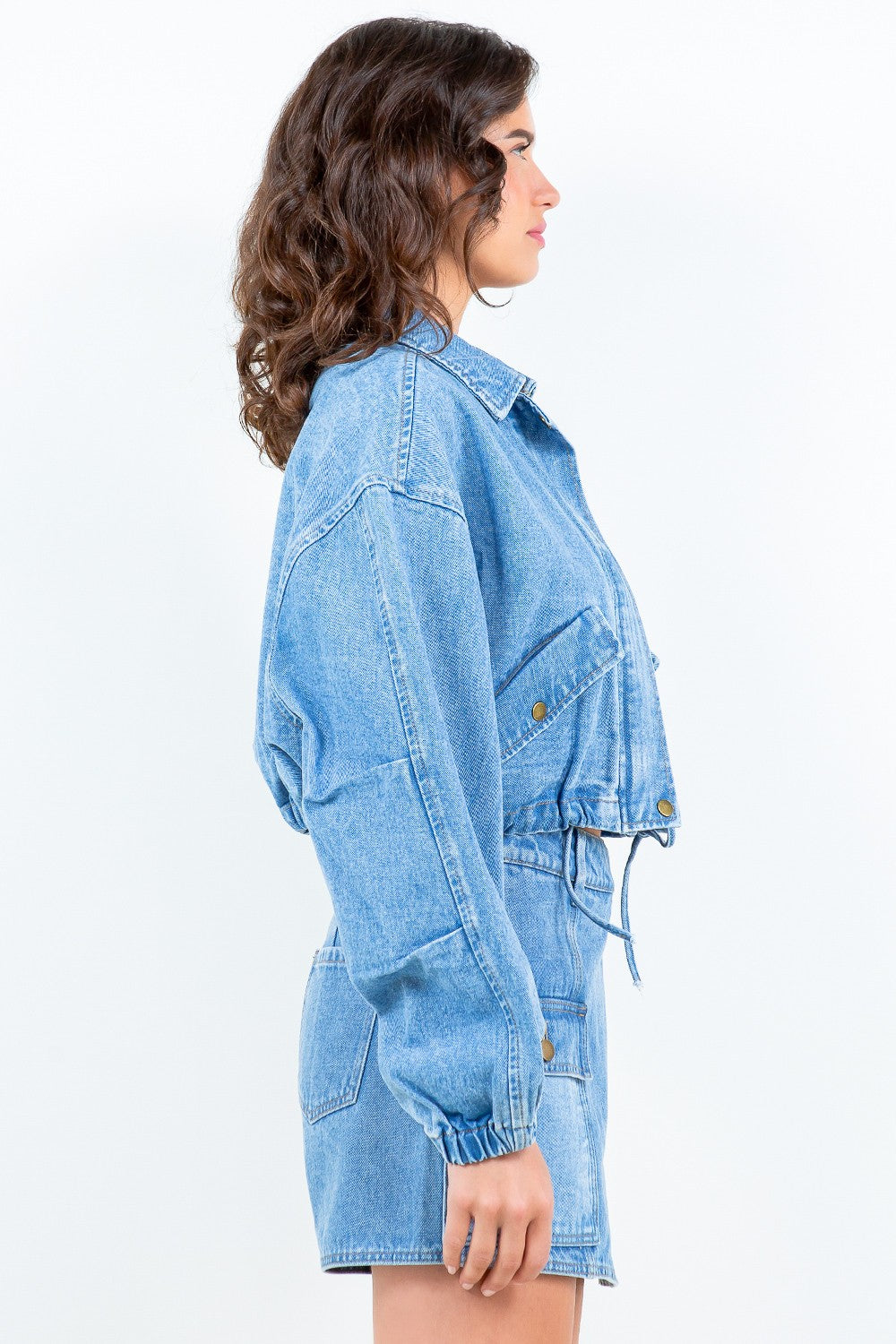 American Bazi Drawstring Waist Crop Denim Jacket | Maekery Studio