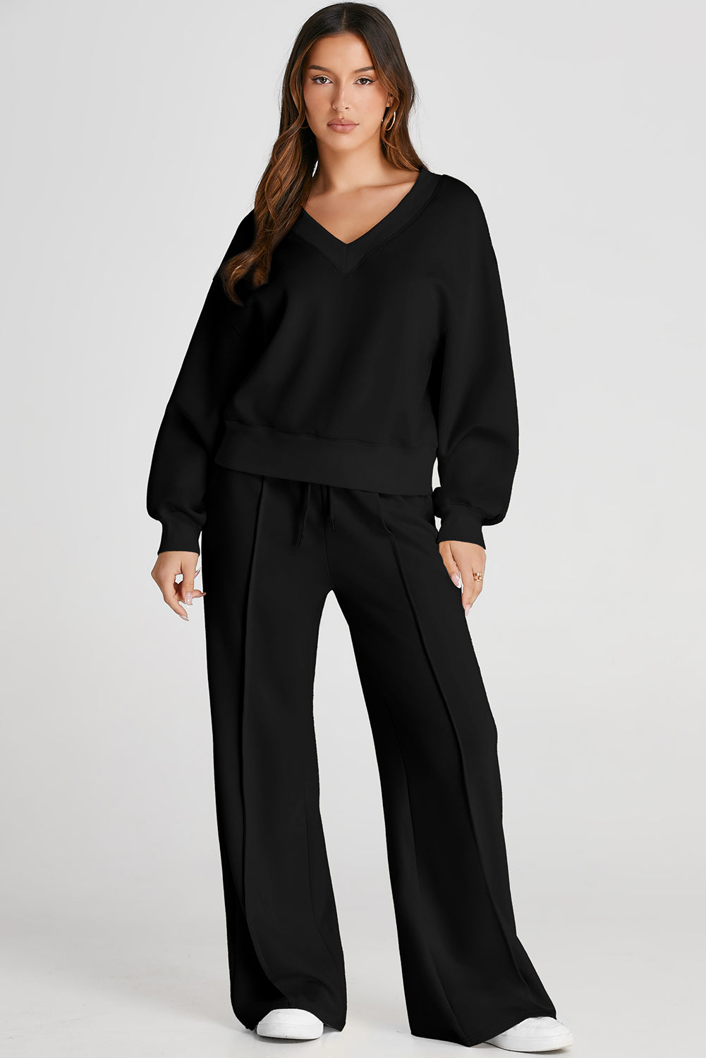 V-Neck Long Sleeve Top and Pants Active Set | Maekery Studio