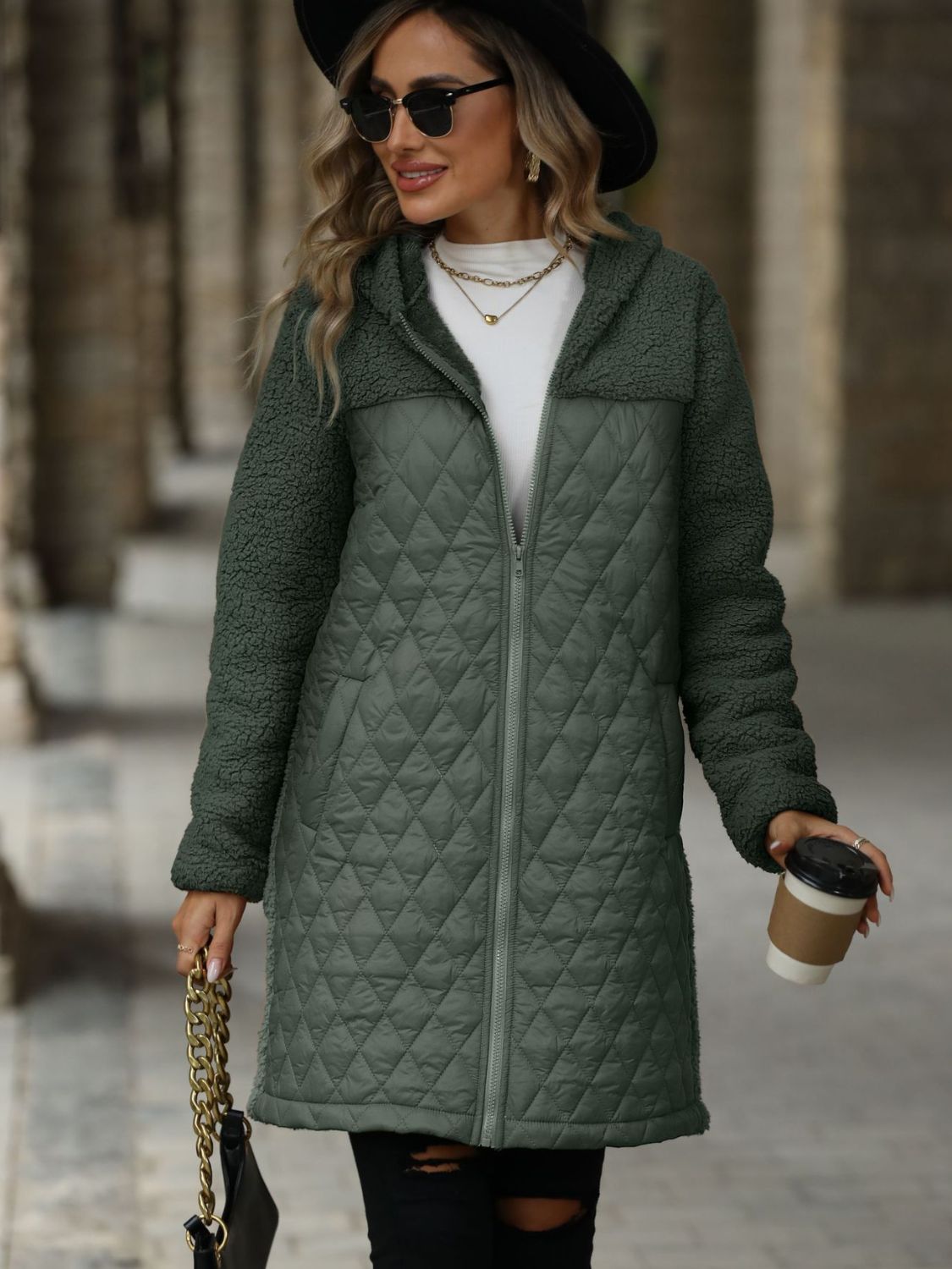 Texture Zip Up Long Sleeve Hooded Coat | Maekery Studio