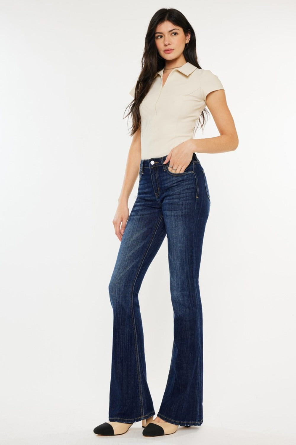 Kancan Full Size Mid Rise Slim Flare Jeans | Maekery Studio