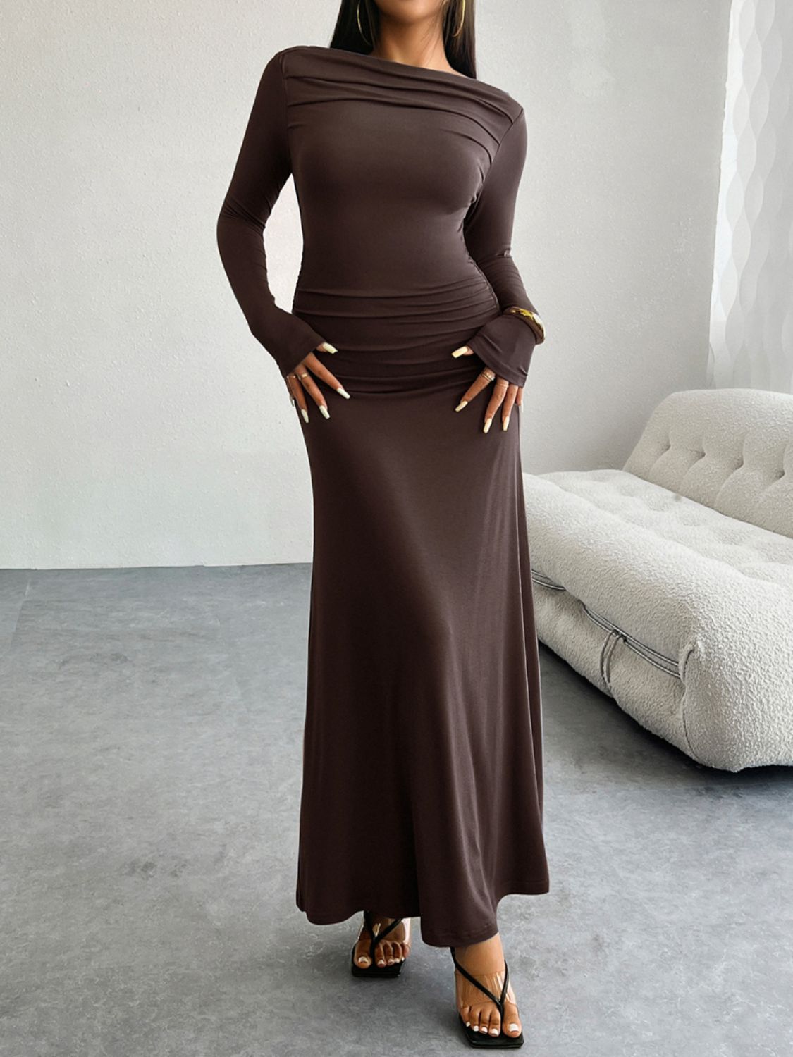 Devine Ruched Long Sleeve Maxi Dress | Maekery Studio