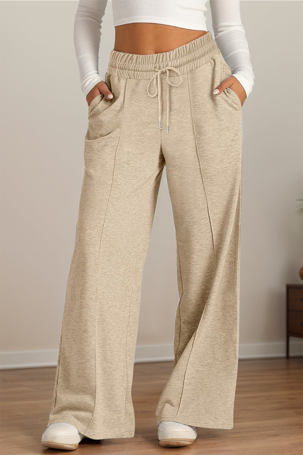 Drawstring Elastic Waist Wide Leg Pants | Maekery Studio