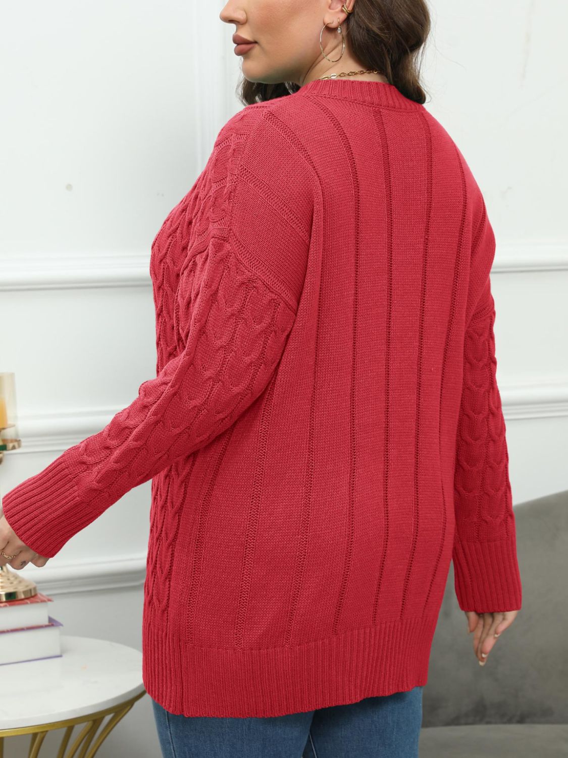 Plus Size Round Neck Long Sleeve Sweater | Maekery Studio