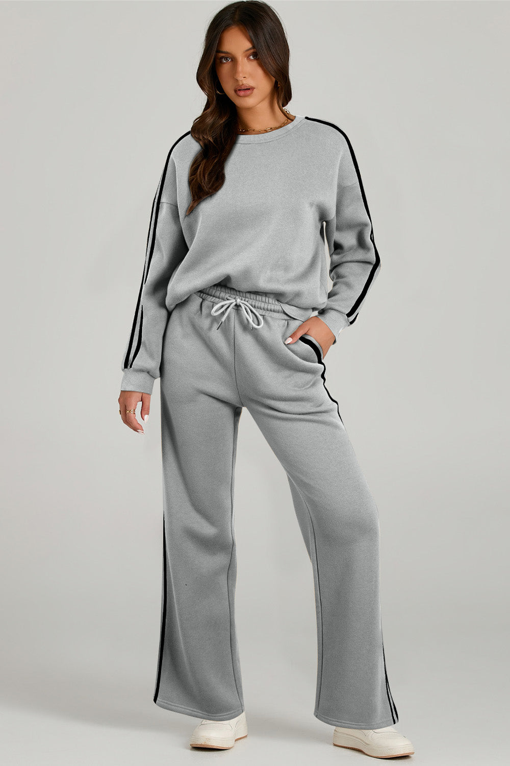 Round Neck Long Sleeve Top and Pants Active Set | Maekery Studio