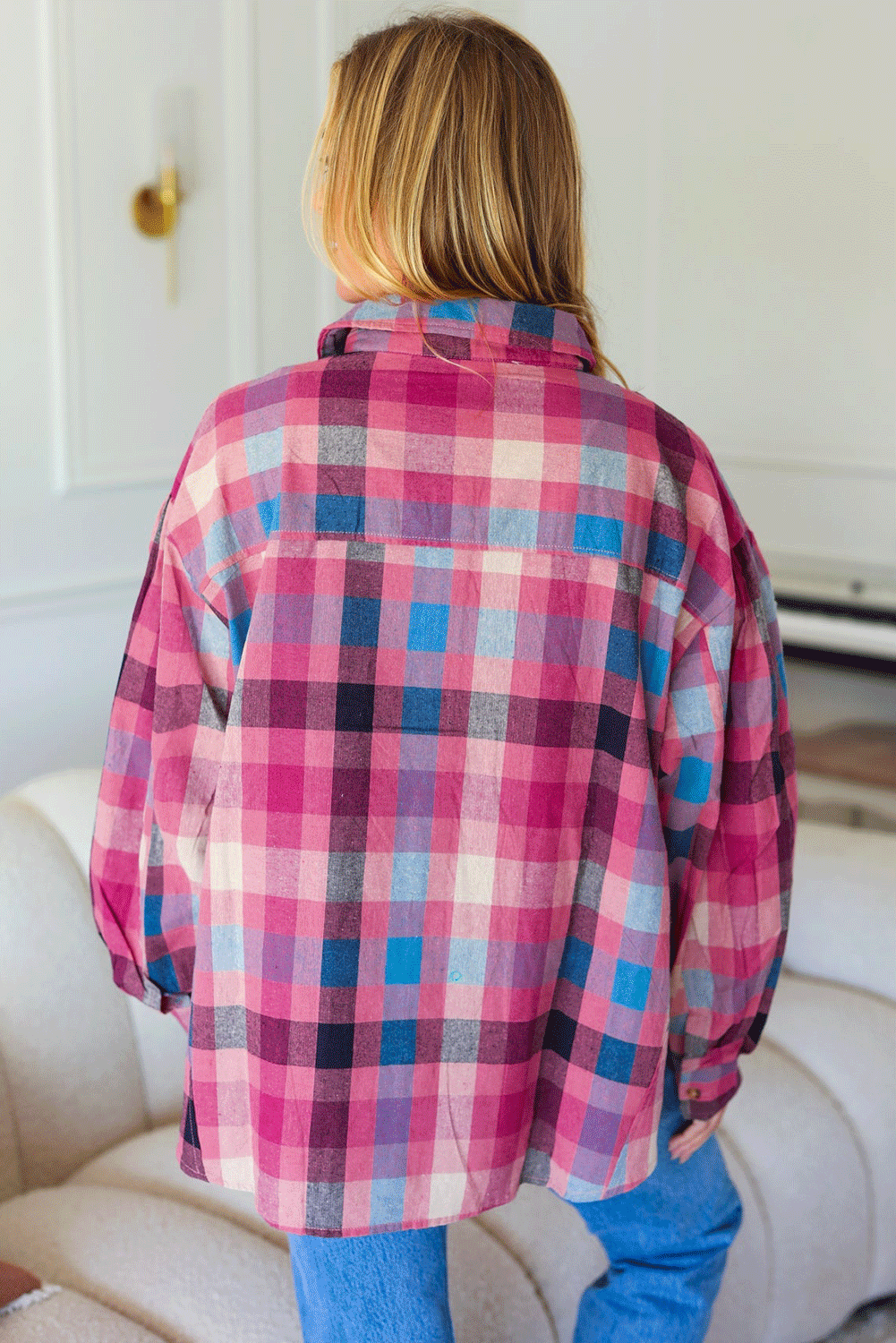 Rose Checkered Print Button-up Plus Size Shirt | Maekery Studio