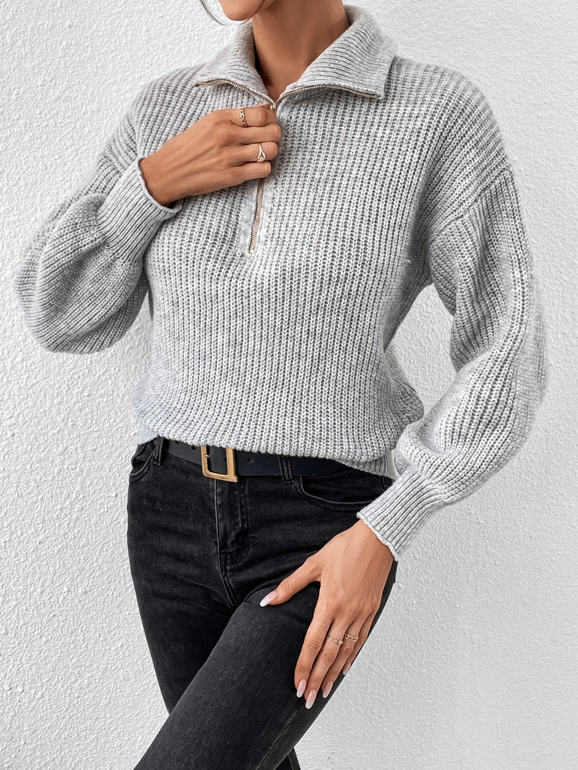 Honey Half Zip Dropped Shoulder Sweater | Maekery Studio