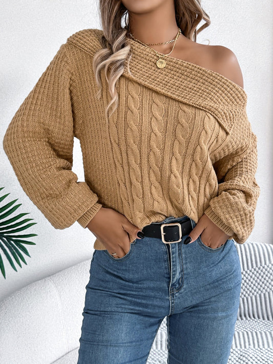 Cable-Knit One Shoulder Long Sleeve Sweater | Maekery Studio