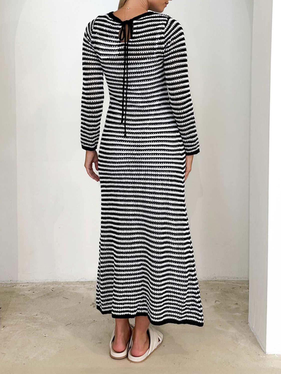 Devine Tied Round Neck Striped Sweater Dress | Maekery Studio