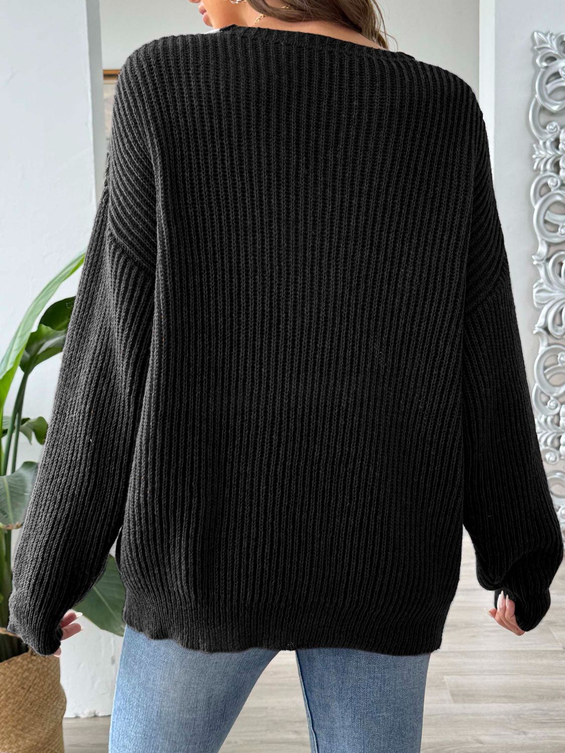 Contrast Dropped Shoulder Long Sleeve Sweater | Maekery Studio