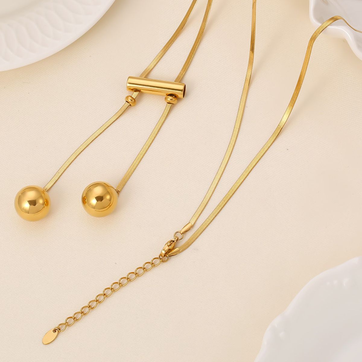 18K Gold-Plated Titanium Steel Hollow Bead Necklace | Maekery Studio