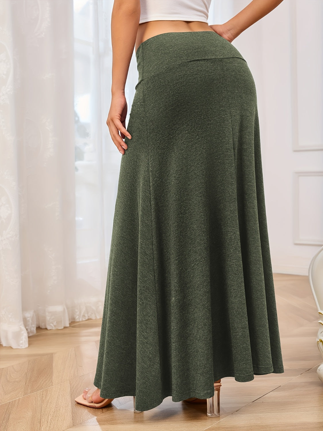 Solid Elastic Waist Maxi Skirt | Maekery Studio