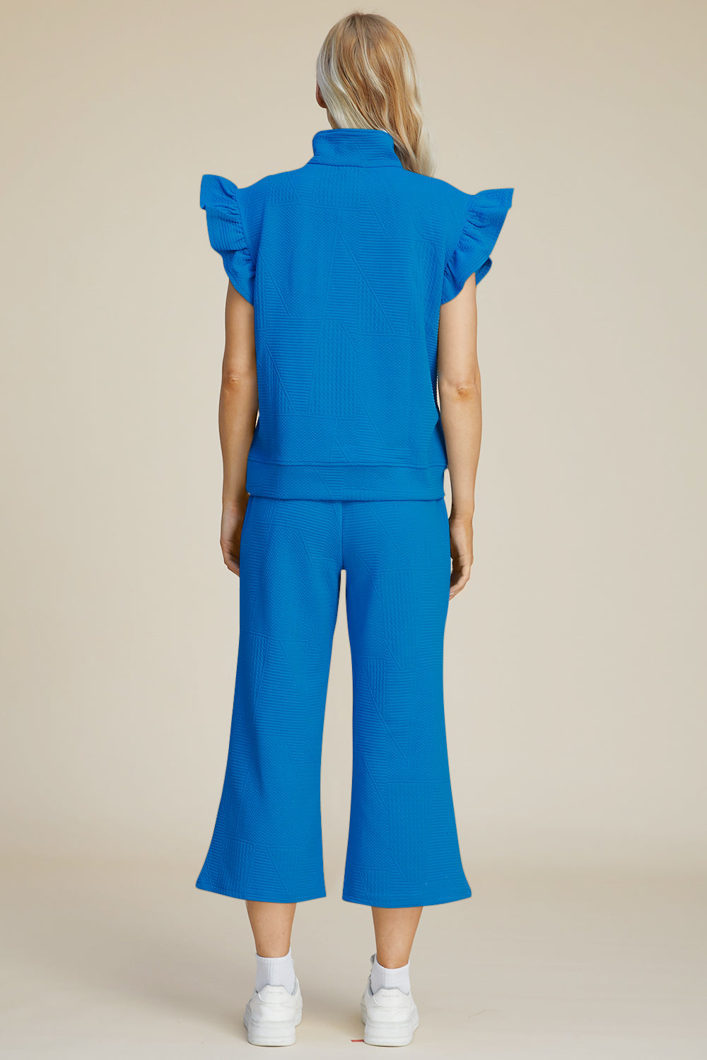 Double Take Full Size Texture Ruffle Short Sleeve Top and Wide Leg Pants Set | Maekery Studio