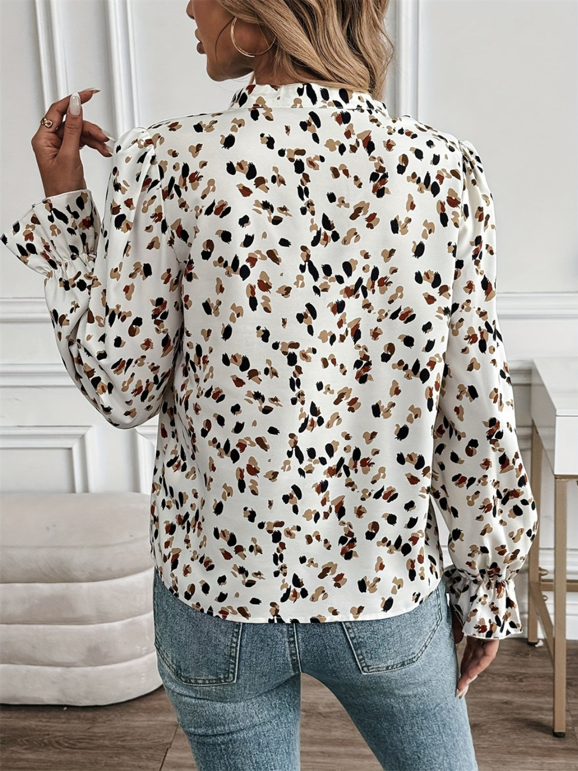 Printed Notched Flounce Sleeve Blouse | Maekery Studio