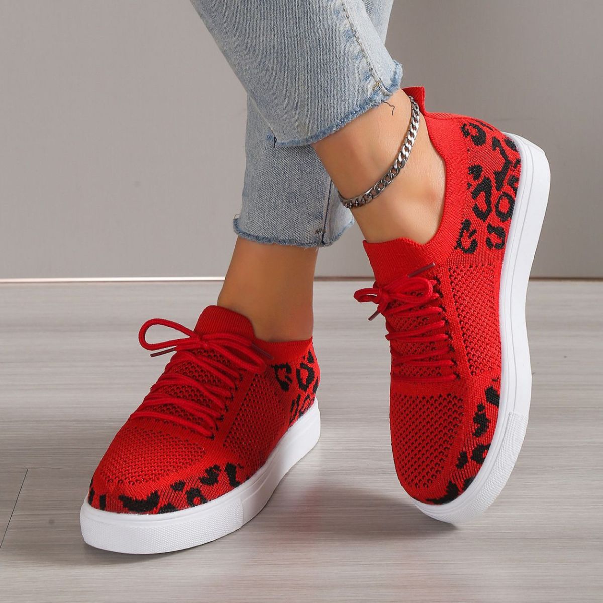 Lace-Up Leopard Flat Sneakers | Maekery Studio