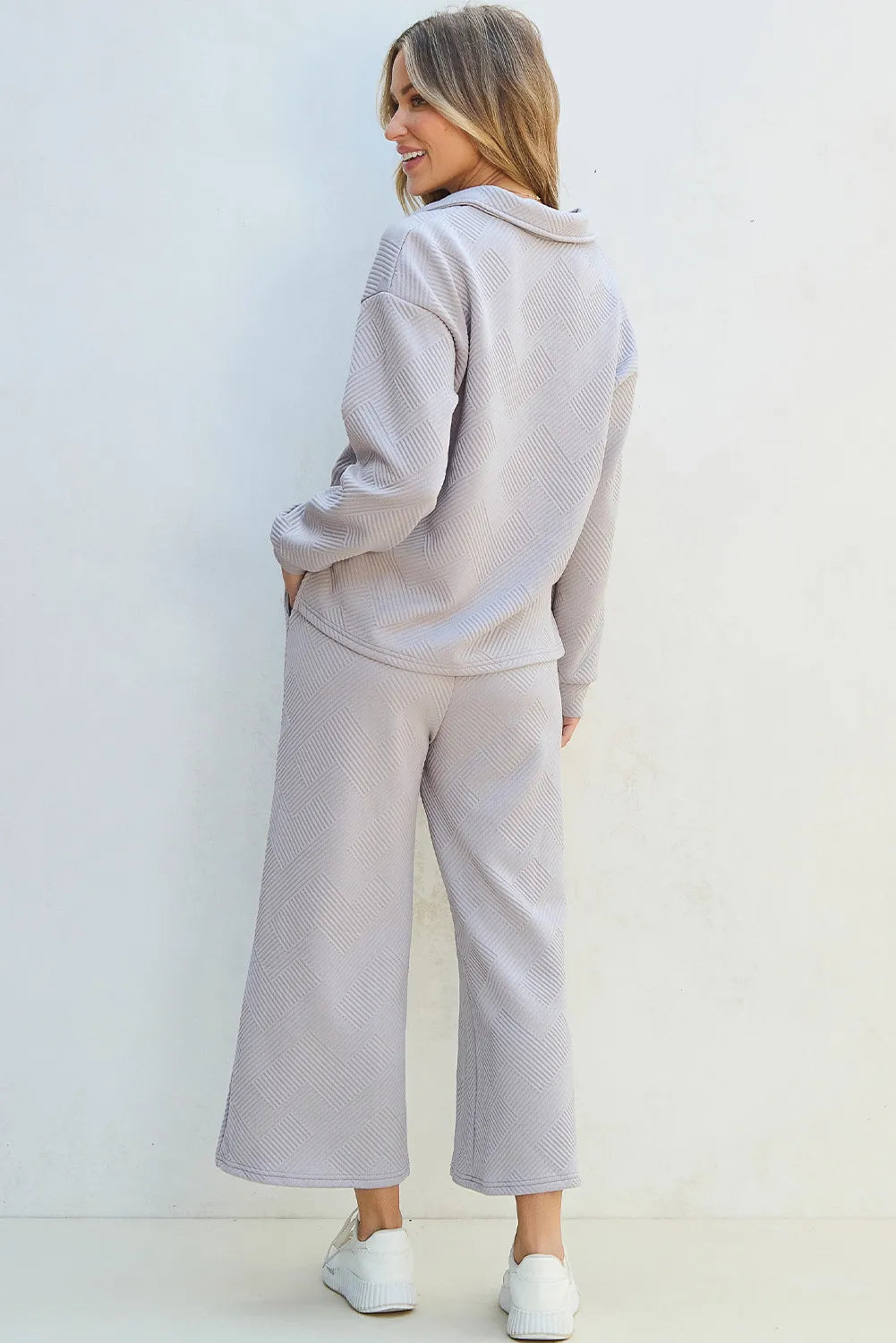 Textured Long Sleeve Top and Drawstring Pants Set | Maekery Studio