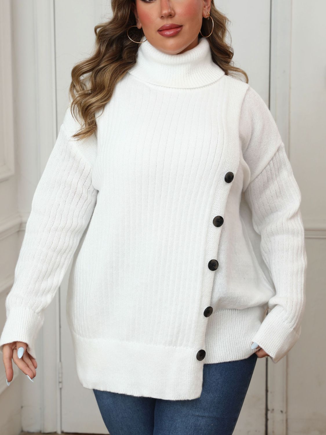 Plus Size Turtleneck Long Sleeve Sweater | Maekery Studio