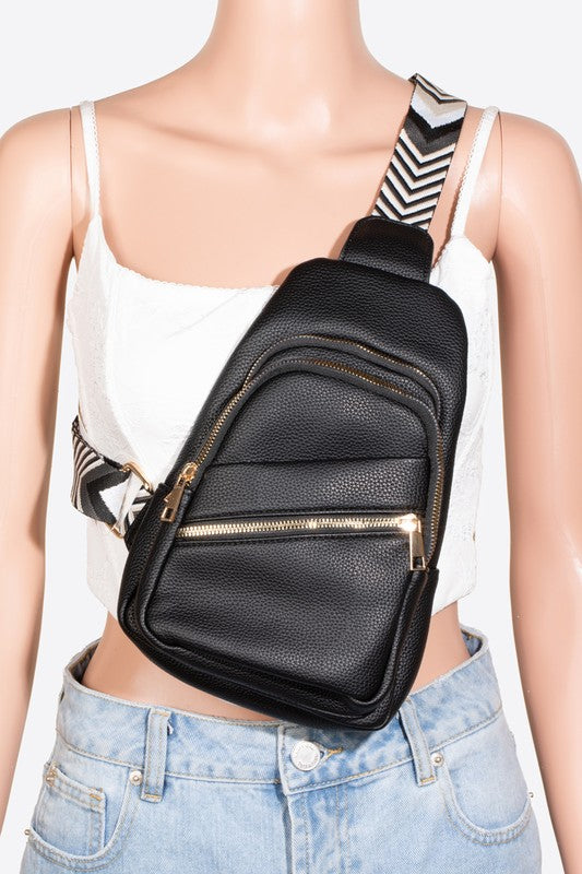 Fame PU Leather Chevron Strap Crossbody Bag | Maekery Studio