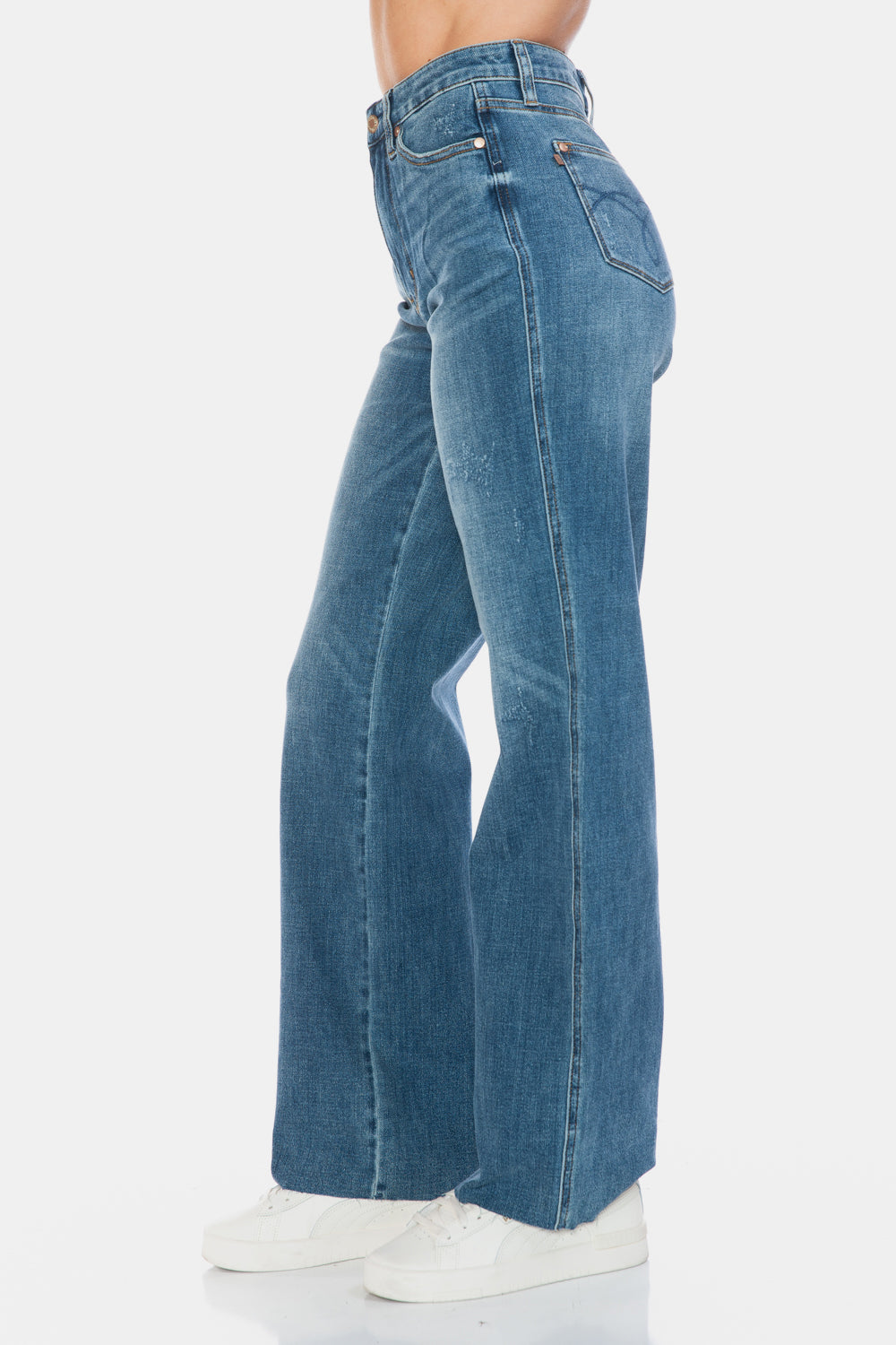 Judy Blue Full Size Tummy Control Cut Raw Hem Straight Jeans | Maekery Studio