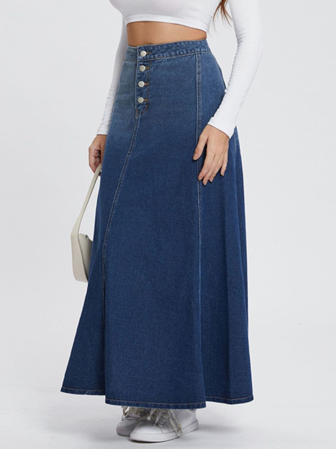 Button-Fly Hight Rise Denim Skirt | Maekery Studio