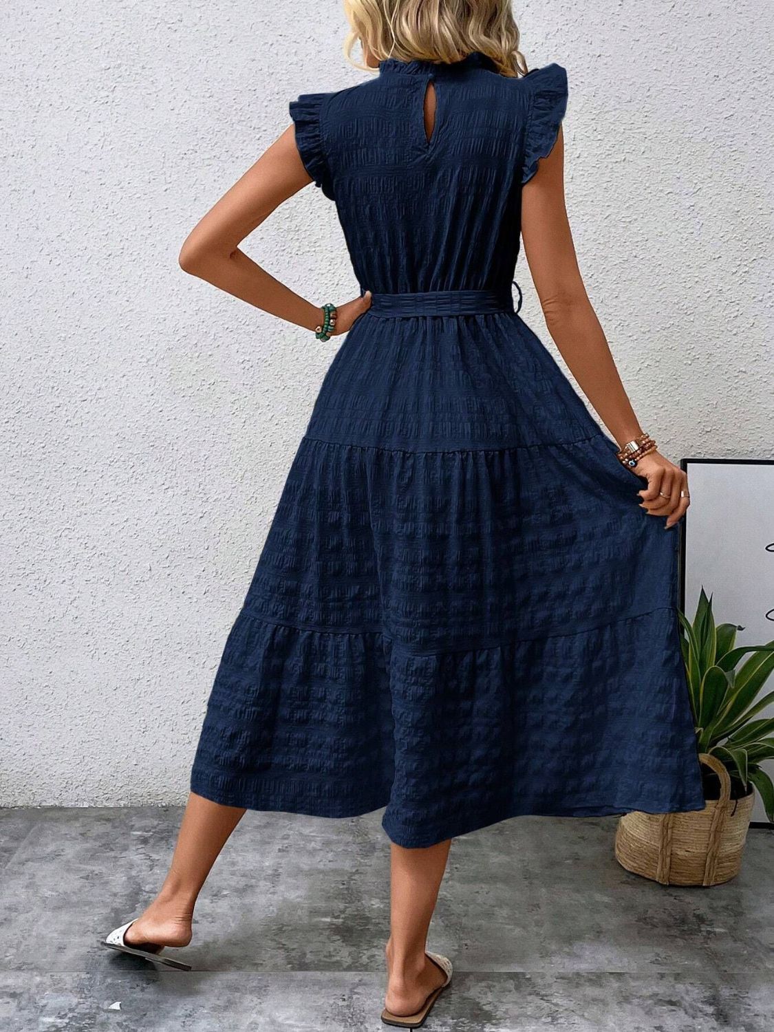 Tied Ruffled Cap Sleeve Midi Dress | Maekery Studio