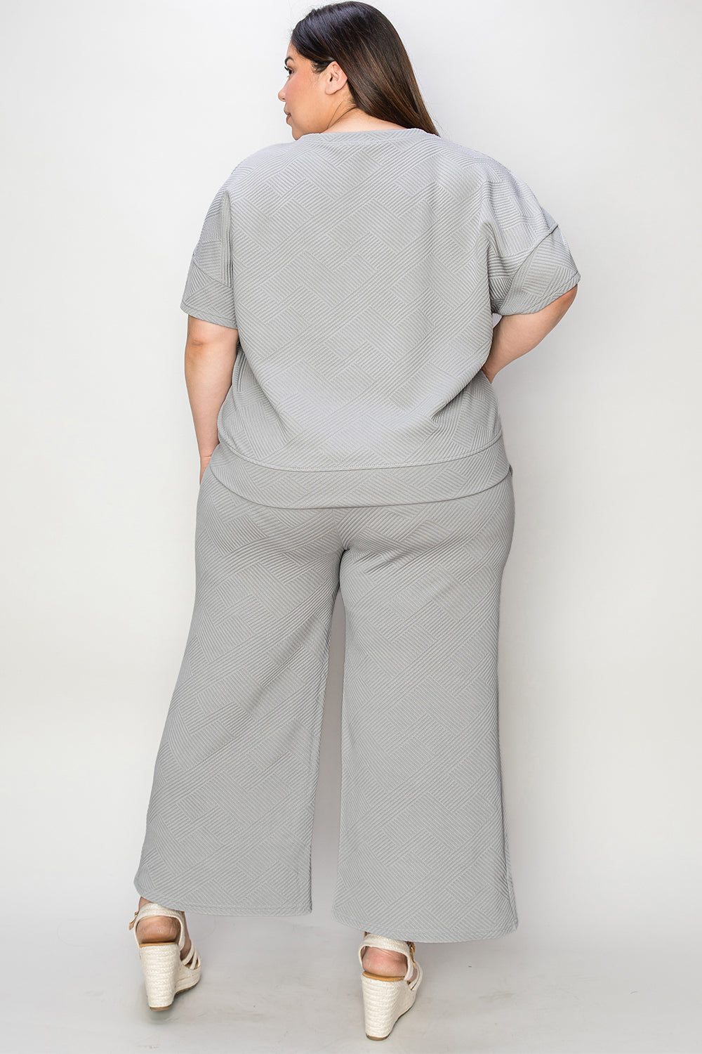 Double Take Full Size Texture Short Sleeve Top and Pants Set | Maekery Studio