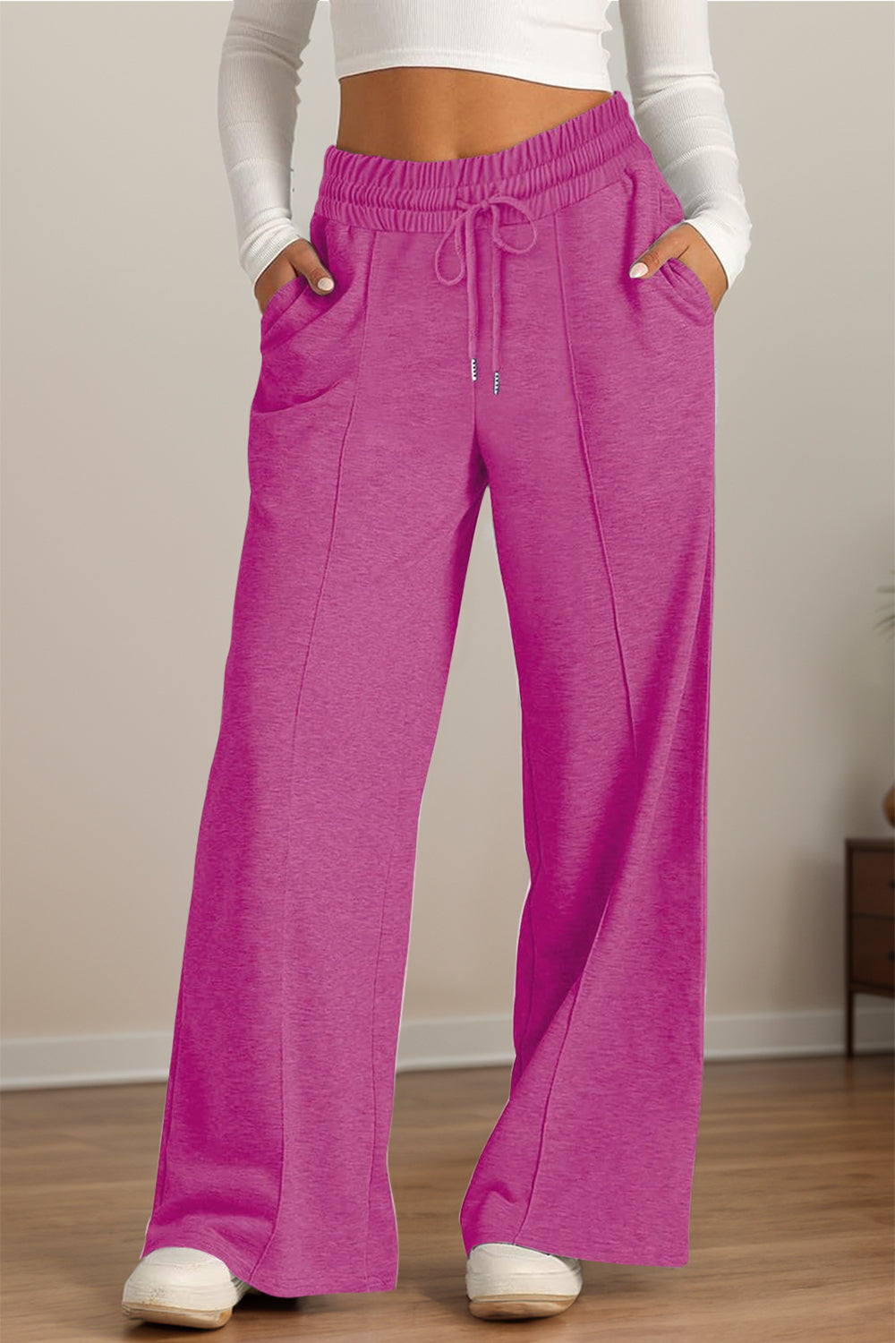 Drawstring Elastic Waist Wide Leg Pants | Maekery Studio