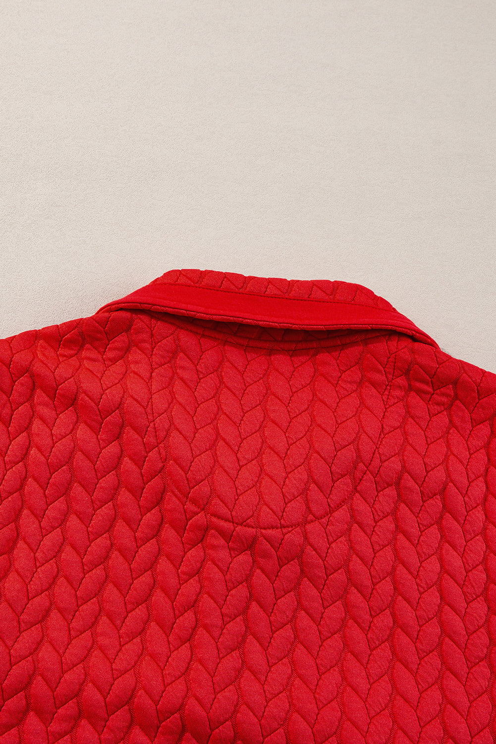 Tomato Red Textured Quarter Zip Plus Size Pullover | Maekery Studio