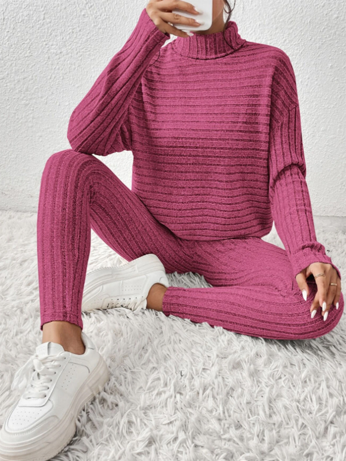 Ribbed Turtleneck Top and Pants Set | Maekery Studio