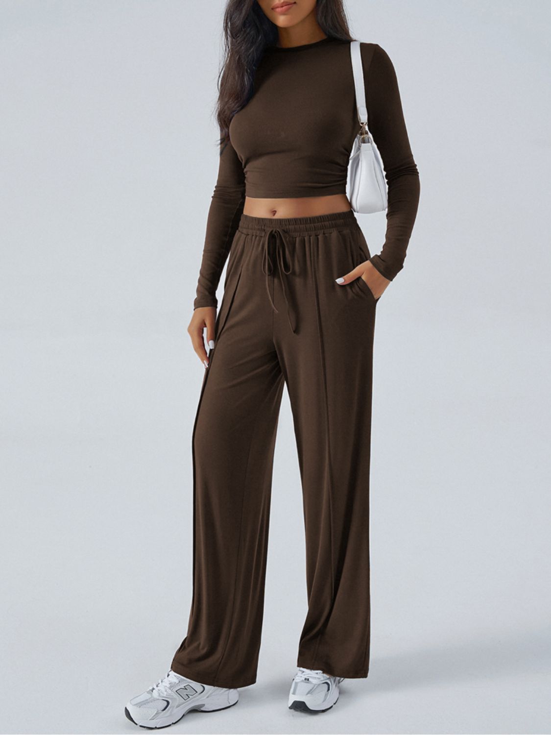 Devine Round Neck Long Sleeve Top and Pants Set | Maekery Studio