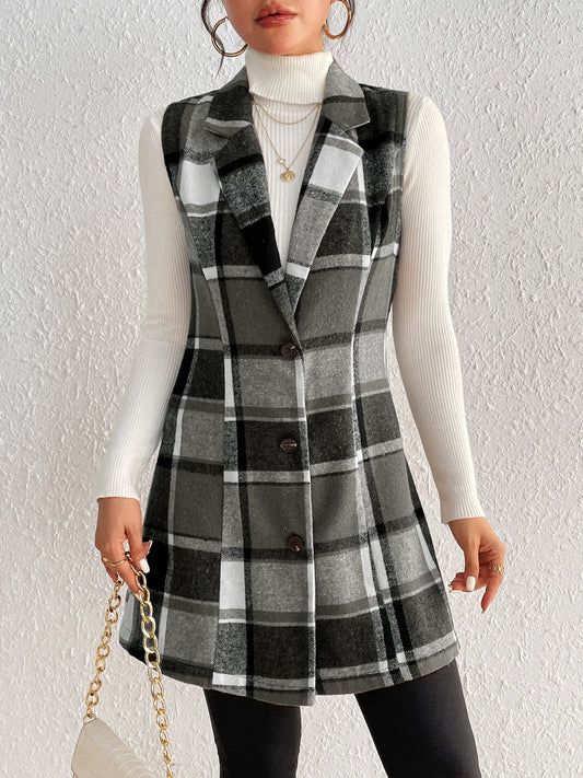 Honey Plaid Button Up Vest Coat | Maekery Studio