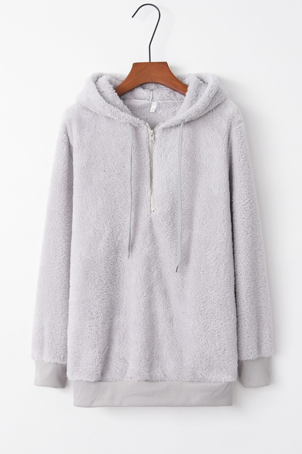 Full Size Quarter-Zip Drawstring Teddy Hoodie | Maekery Studio