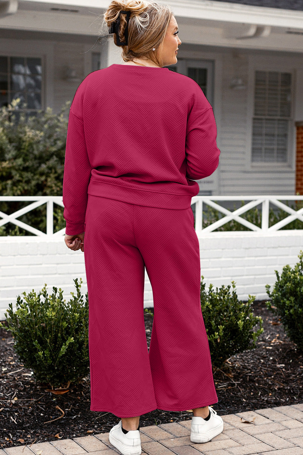 Double Take Full Size Textured Long Sleeve Top and Drawstring Pants Set | Maekery Studio