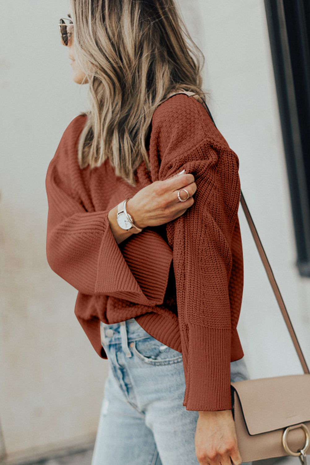 Textured Round Neck Long Sleeve Sweater | Maekery Studio