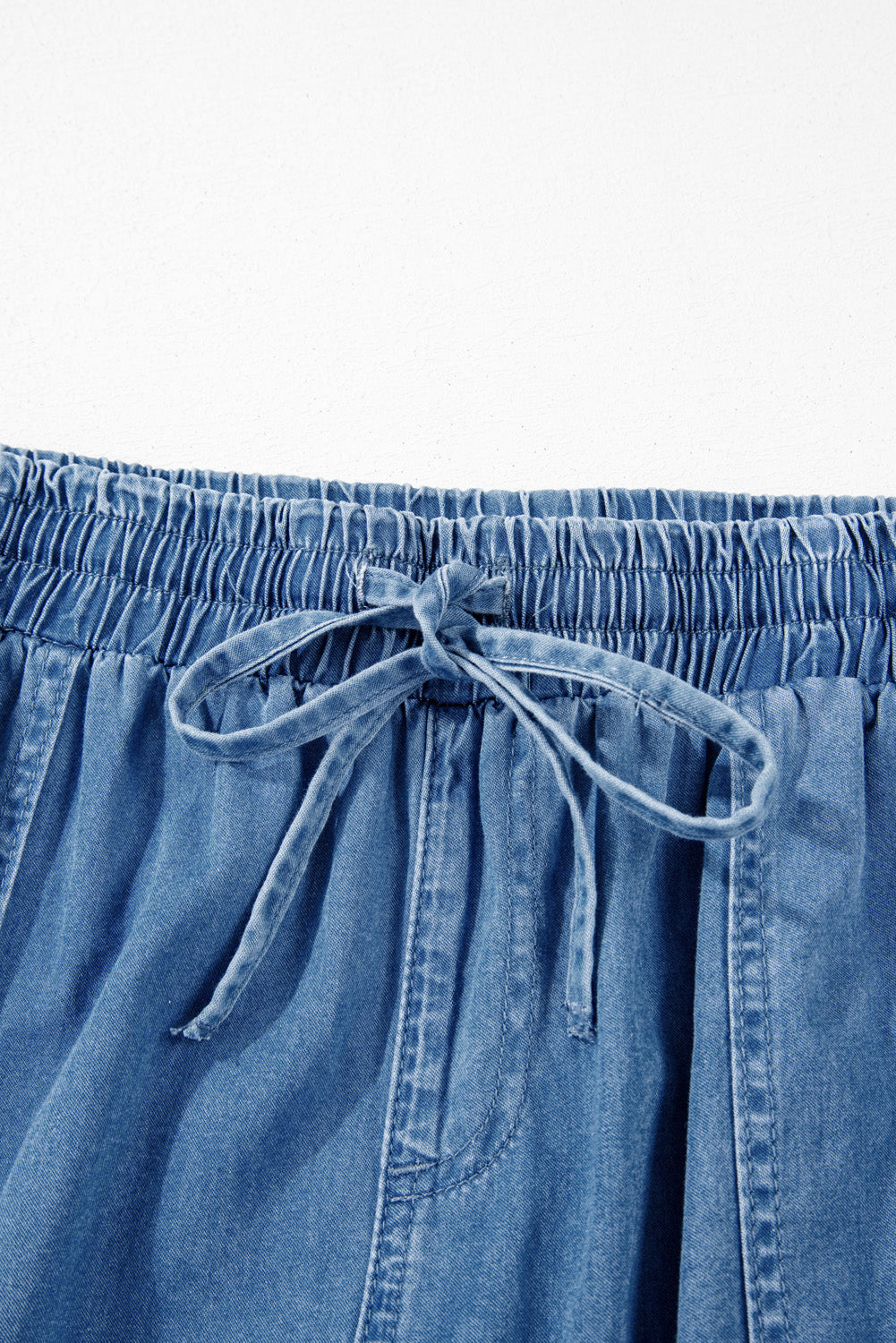 Dusk Blue Drawstring Waist Pocketed Plus Size Denim Joggers | Maekery Studio