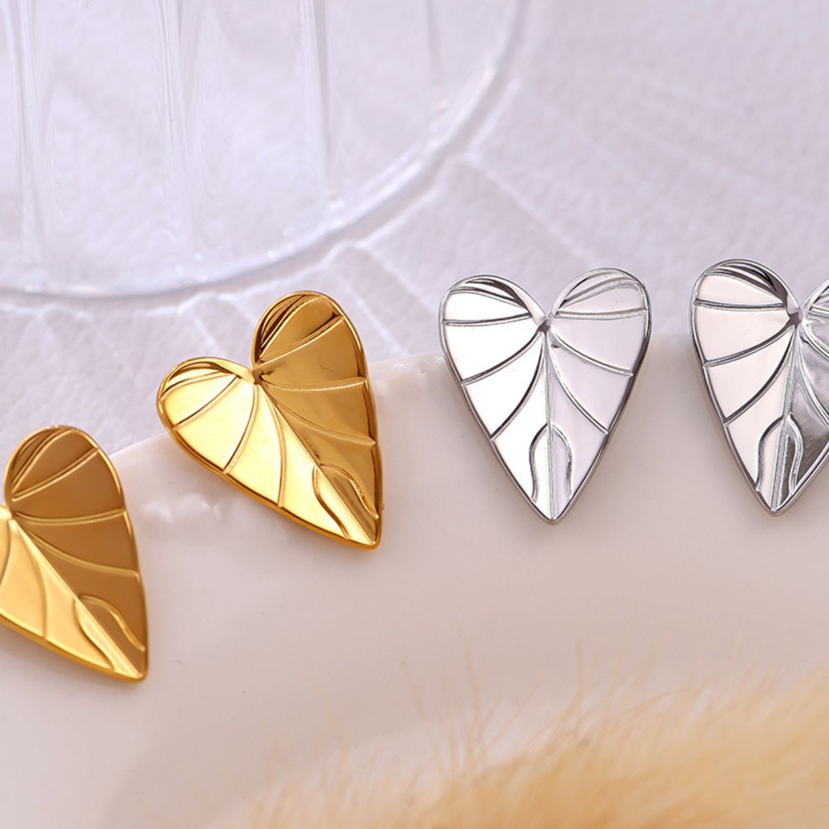 Stainless Steel Heart Leaf Stud Earring | Maekery Studio