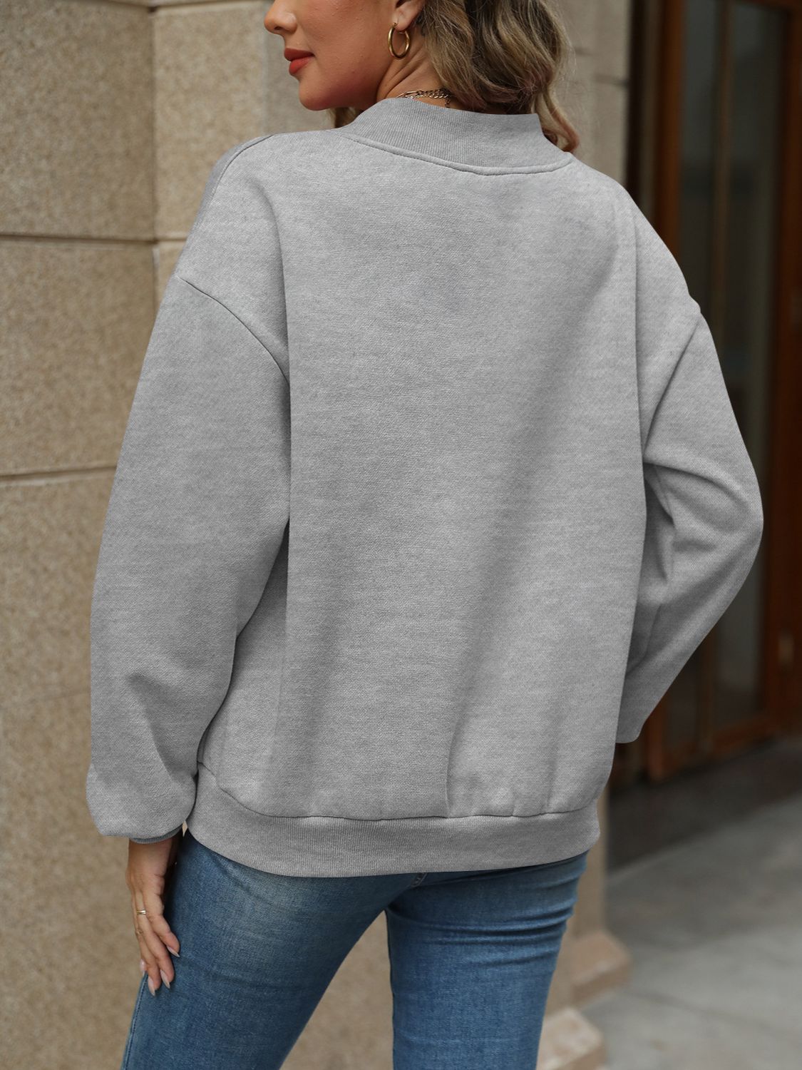 V-Neck Long Sleeve Dropped Shoulder Sweatshirt | Maekery Studio