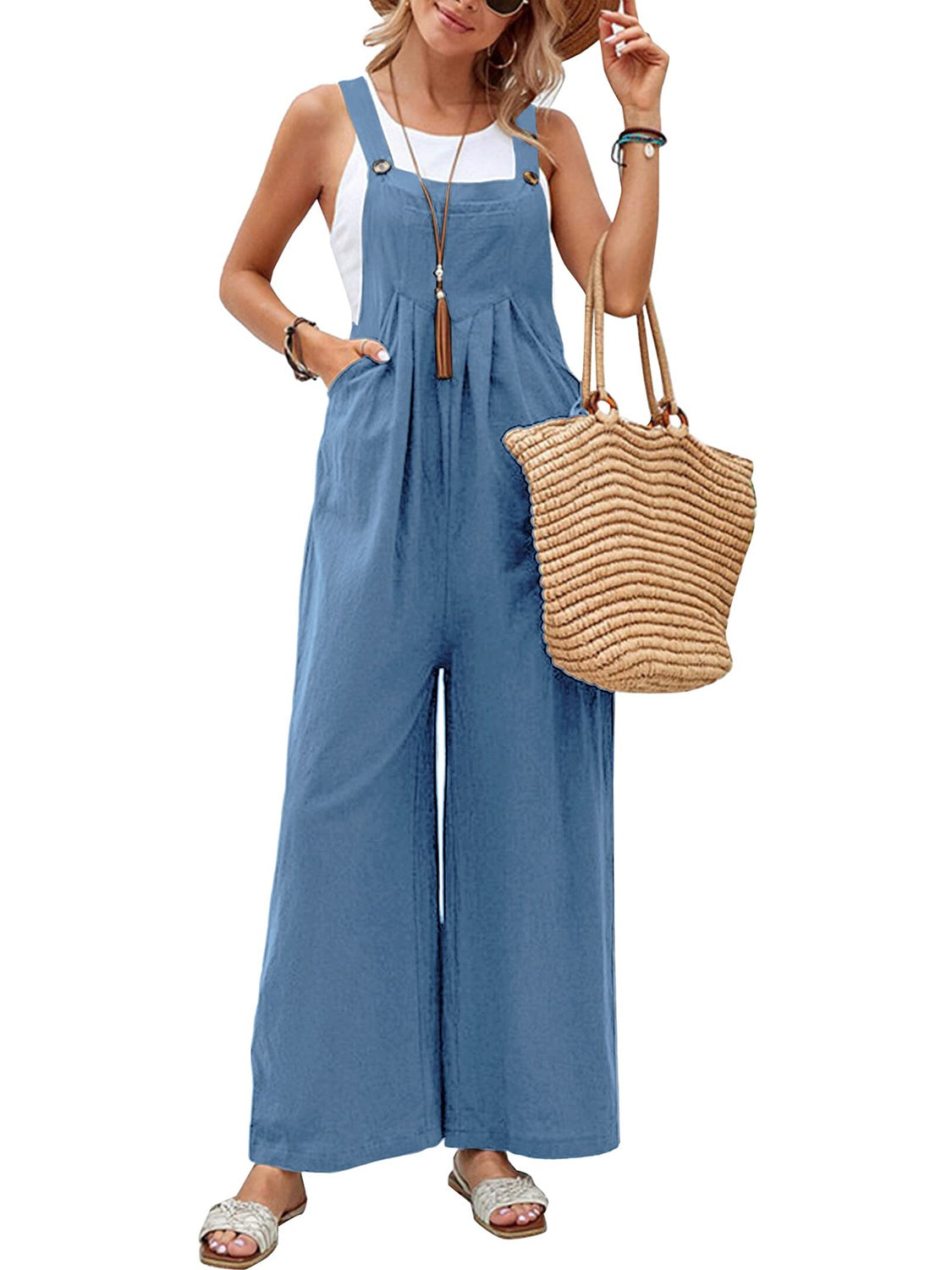 Full Size Square Neck Wide Strap Overalls | Maekery Studio