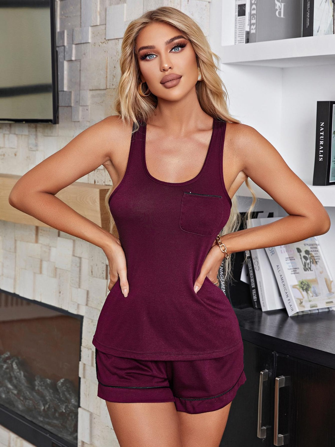 Scoop Neck Wide Strap Tank and Shorts Lounge Set | Maekery Studio