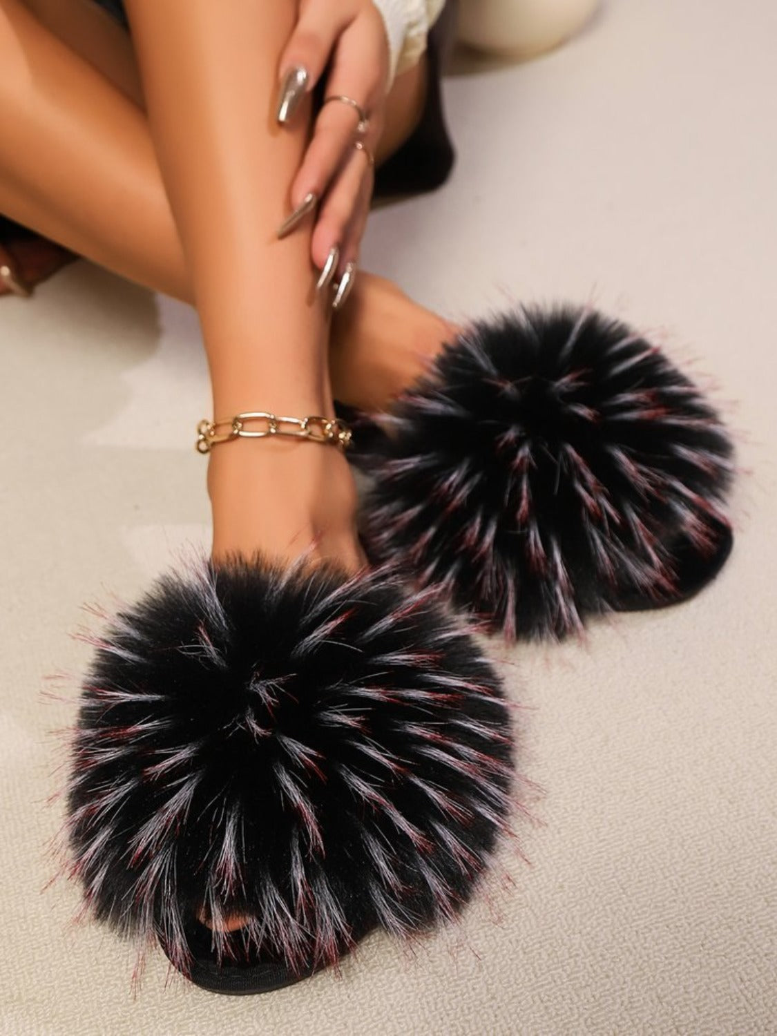 Fuzzy Open Toe Flat Sandals | Maekery Studio