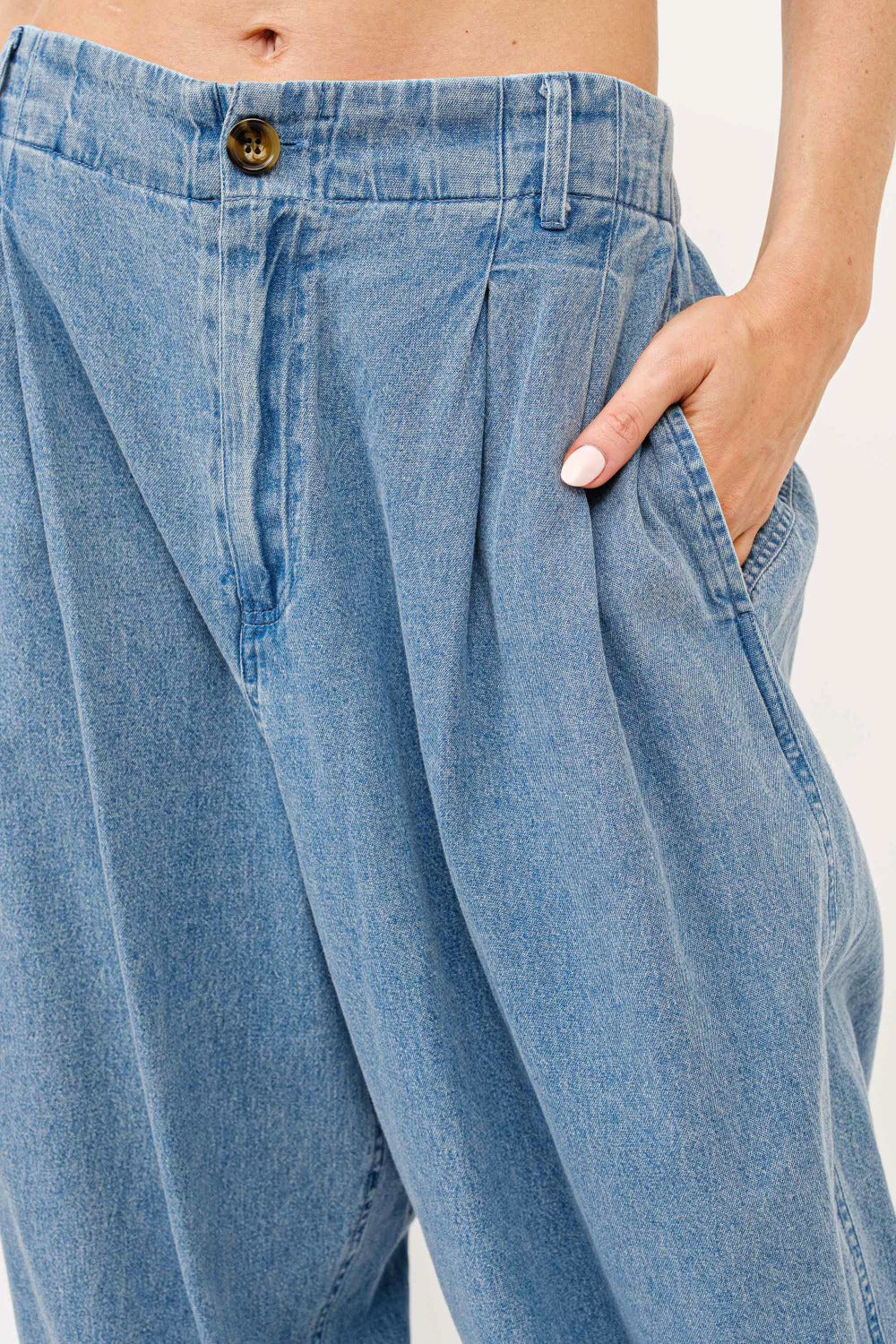 And The Why Elastic Back Pleated Baggy Jeans | Maekery Studio