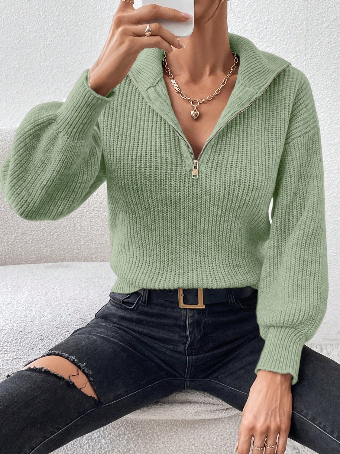 Honey Half Zip Dropped Shoulder Sweater | Maekery Studio