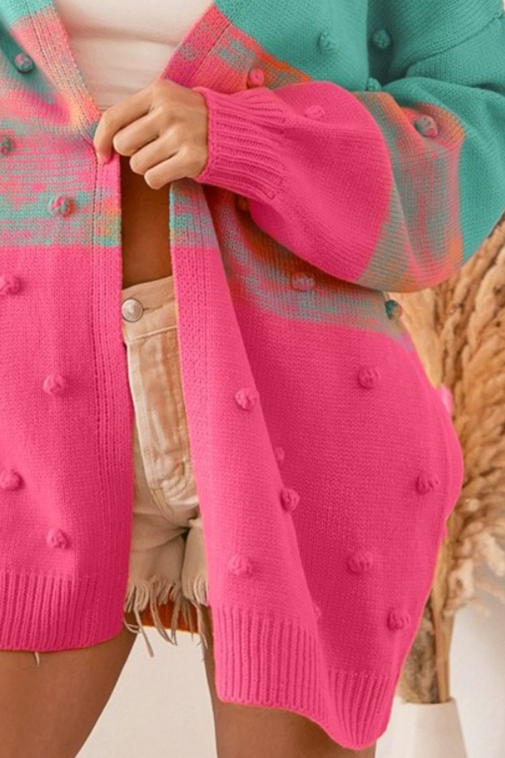 BiBi Color Block Ponpon Sweater Cardigan | Maekery Studio