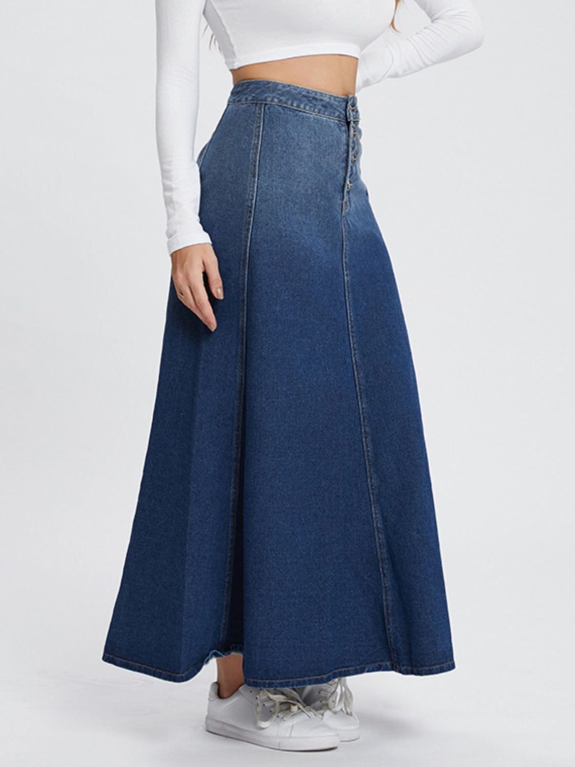 Button-Fly Hight Rise Denim Skirt | Maekery Studio