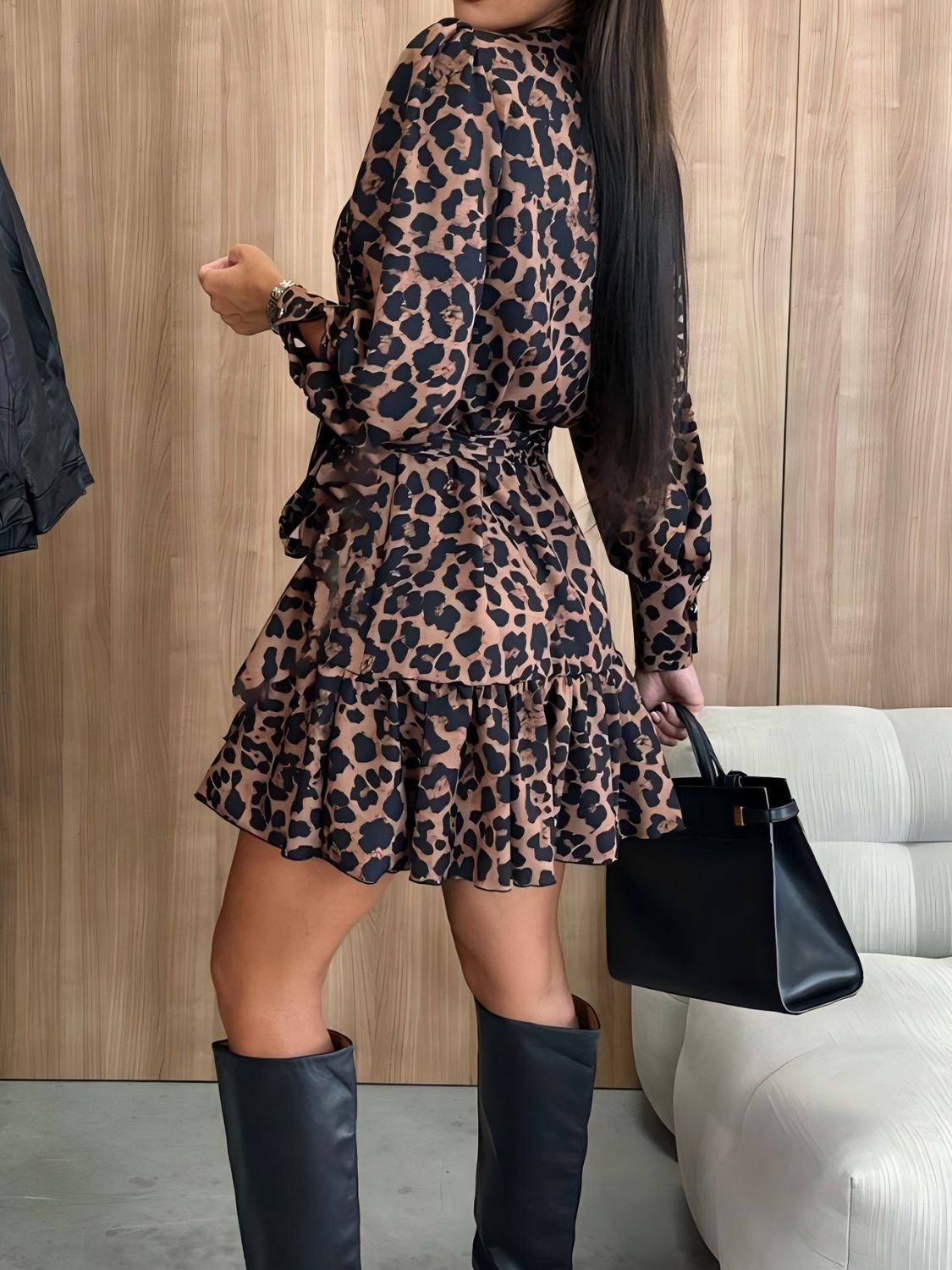 Tied Leopard Surplice Long Sleeve Dress | Maekery Studio