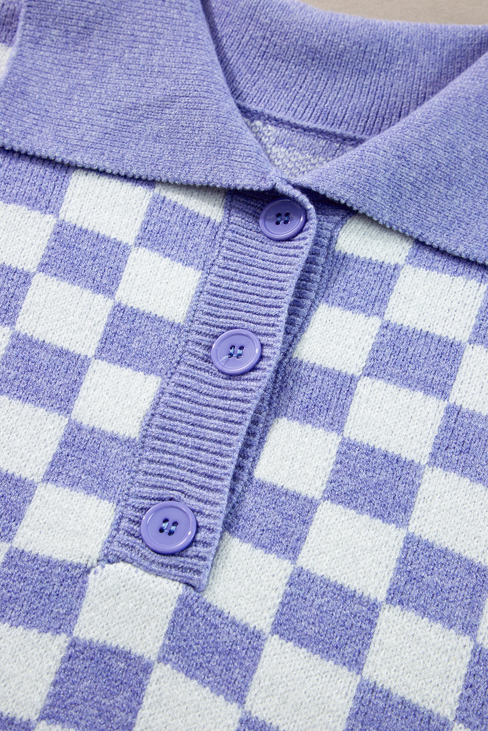 Purple Checkered Collared Buttons Plus Size Sweater | Maekery Studio